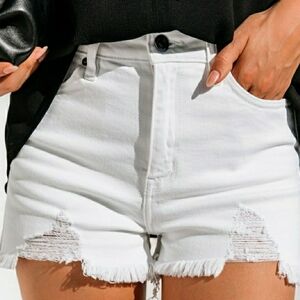 VICI COLLECTION DISTRESSED HIGH RISE DENIM SHORTS